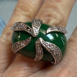 Miriam Salat Green Dome Cocktail Ring with Pave Accent - Women Jewelry Sz 8 SM